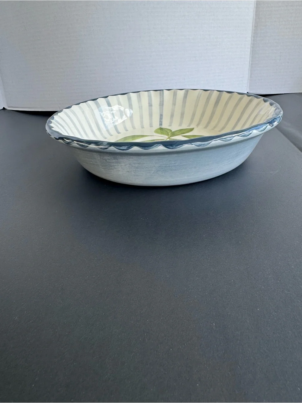 Hand-Painted Blue and White Ceramic Serving Bowl with Leaf Motif